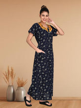 1903-Women's Pure Cotton Blended Printed Maxi Dress for Daily & Night Wear Floral Nighty